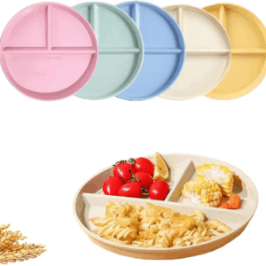 (5 Pack) Portion Control Plate for Balanced Eating, 9" Unbreakable Divided Plates,3 Compartment Plates, Reusable Plastic Plates, BPA Free for Adults